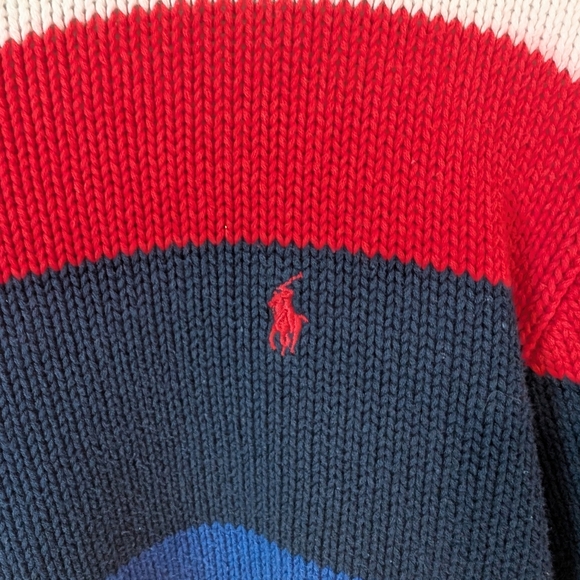 Vintage Polo by Ralph Lauren Men's Striped Sweater - Red, Blue, White - Picture 3 of 7